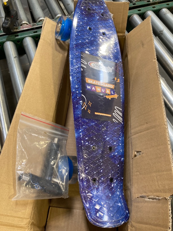 Photo 2 of Nattork Skateboards 22 Inch Mini Cruiser Blue Skateboard Complete Retro Skate Boards with Colorful Light Up PU Wheels for Kids Girls Boys Beginners