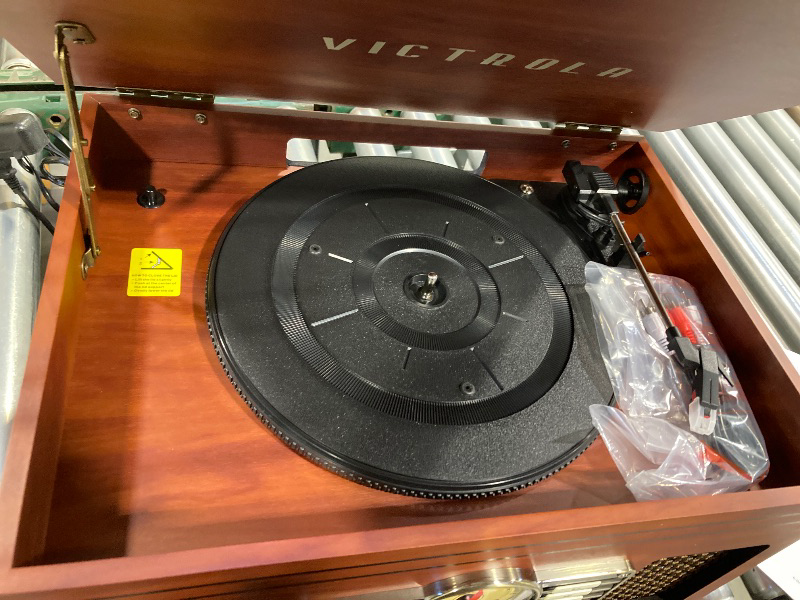 Photo 3 of Victrola Nostalgic 6-in-1 Bluetooth Record Player & Multimedia Center with Built-in Speakers - 3-Speed Turntable, CD & Cassette Player, FM Radio | Wireless Music Streaming | Mahogany