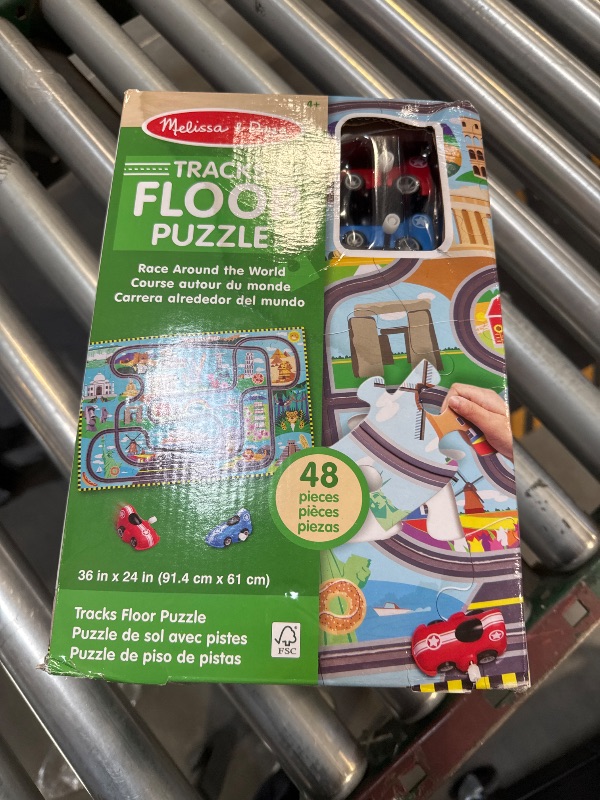 Photo 2 of Melissa & Doug Race Around the World Tracks Cardboard Jigsaw Floor Puzzle and Wind-Up Vehicles – 48 Pieces, for Boys and Girls 4+ - FSC Certified