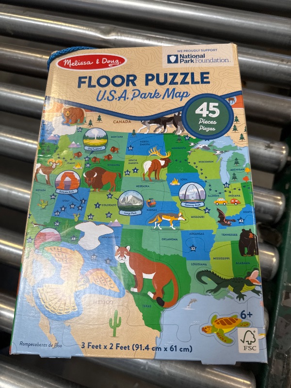 Photo 2 of Melissa  Doug National Parks U.S.A. Map Floor Puzzle 45pc Jumbo and Animal Shapes, Search-and-Find Activities, Park and Animal ID Guide