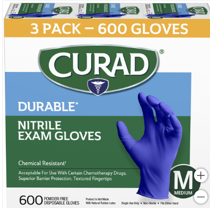 Photo 1 of Curad Durable Nitrile Exam Gloves, Medium, 600 ct
