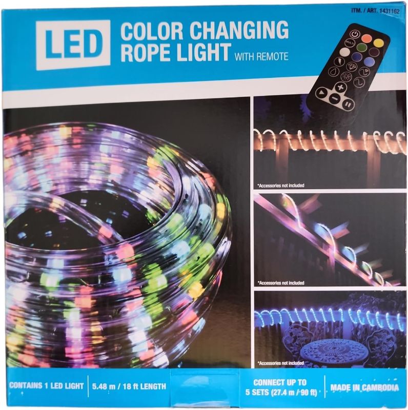 Photo 1 of LED Color Changing 18 Ft, Rope Light with Remote, 2-pack
