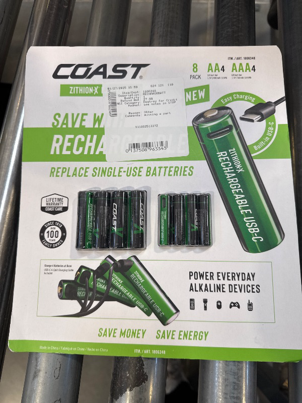 Photo 2 of COAST USB-C Rechargeable Lithium Batteries 8-Count (AA/AAA 4ea)