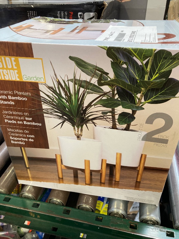 Photo 2 of Ceramic Planters with Bamboo Stands, 2-pack
