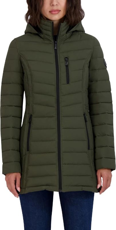 Photo 1 of Nautica Women's Removable Hooded Water Resistant Puffer Jacket, Sage Medium 