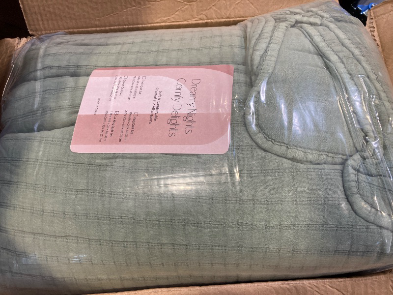 Photo 2 of WDCOZY Sage Green Oversized King Size Quilt Set, Muslin Cotton Shell Down-Alt Poly Filling, California Cal King Shabby Chic Rustic Farmhouse Country Bedspread, Textured Gauze Coverlet, 2 Shams