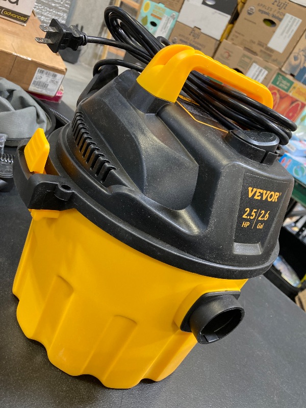 Photo 2 of VEVOR Wet Dry Vac, 2.6 Gallon, 2.5 Peak HP, 3 in 1 Portable Shop Vacuum with Blowing Function, Attachments Storage, Car, Black/Yellow