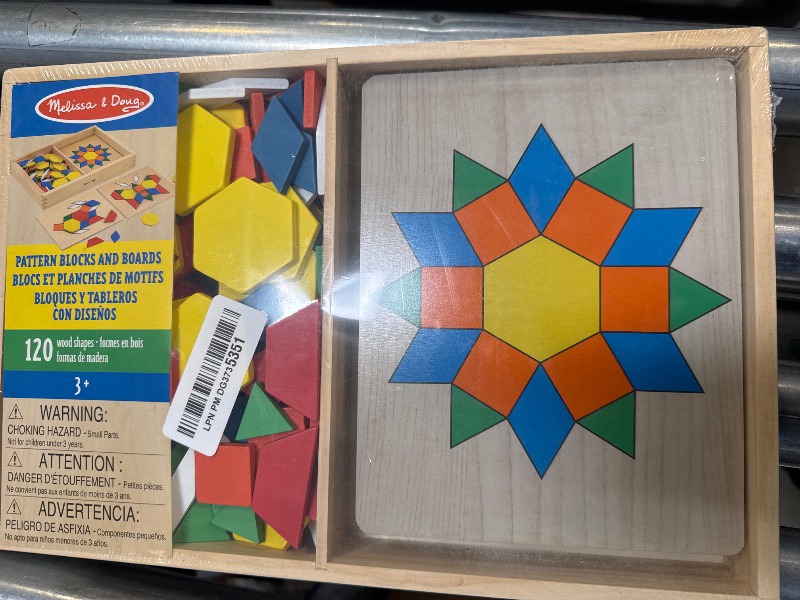 Photo 2 of Melissa & Doug Pattern Blocks and Boards - Wooden Classic Toy With 120 Solid Wood Shapes and 5 Double-Sided Panels, Multi-colored - STEAM Animals, Tangrams Puzzle For Kids Ages 3+