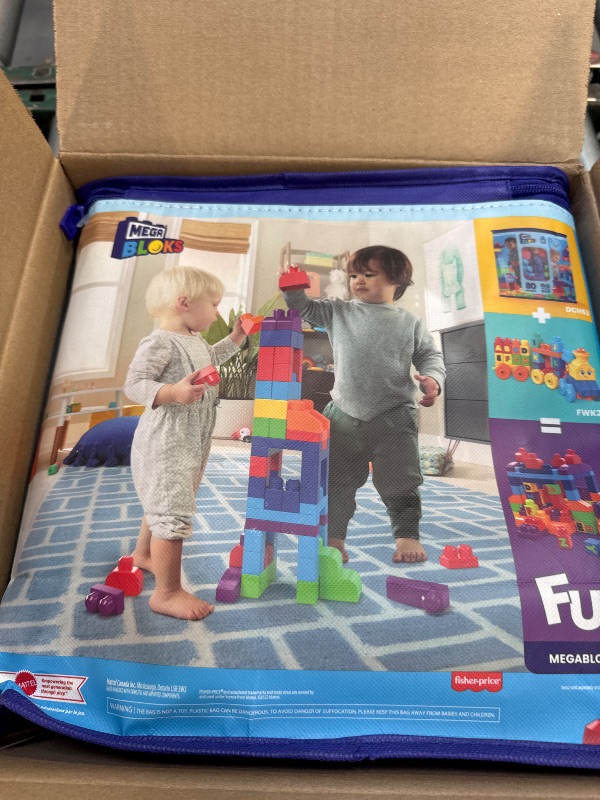 Photo 2 of MEGA BLOKS First Builders Toddler Blocks Toys Set, Big Building Bag with 80 Pieces and Storage, Blue, Ages 1+ Years