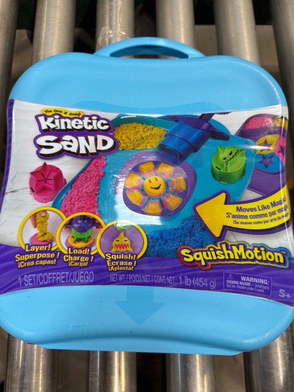 Photo 2 of Kinetic Sand, SquishMotion with 1lb Pink, Yellow & Blue Play Sand, Stamper & 5 Tools, Storage Case, Sensory Toys for Kids Ages 5 and up