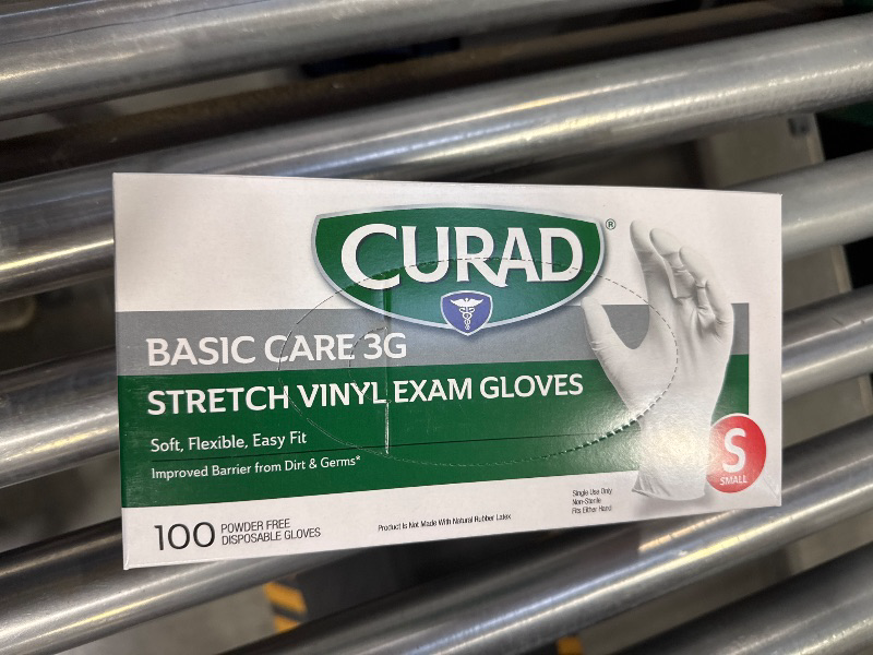 Photo 2 of Curad Basic Care 3G Vinyl Exam Gloves, Small, 100 ct
