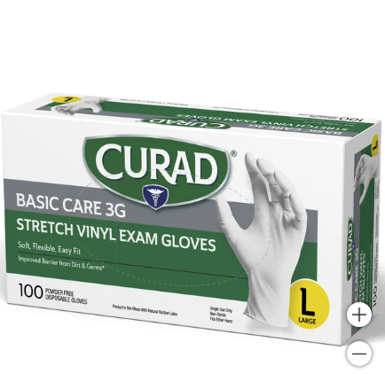 Photo 1 of Curad Basic Care 3G Vinyl Exam Gloves, Large, 100 ct
