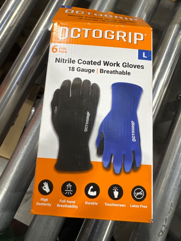 Photo 3 of Octogrip Nitrile Coated Work Gloves, 18 Gauge, Breathable, 6 Pairs
