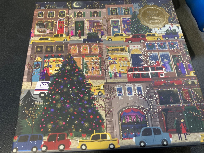 Photo 2 of Galison Winter Lights Foil Puzzle 500 Pieces – Holiday Jigsaw Puzzle Featuring Festive City Scene by Joy Laforme – Thick, Sturdy Pieces Challenging Family Activity Great Gift Idea