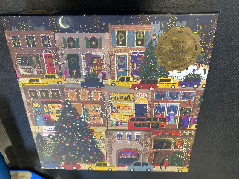 Photo 2 of Galison Winter Lights Foil Puzzle 500 Pieces – Holiday Jigsaw Puzzle Featuring Festive City Scene by Joy Laforme – Thick, Sturdy Pieces Challenging Family Activity Great Gift Idea