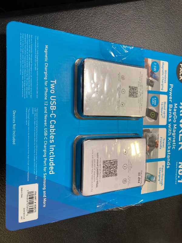 Photo 2 of Anker MagGo Magnetic Wireless Charging 5,000mAh Power Bank 2-Pack – Portable Charger with Built-in Kickstand, 7.5W Wireless Charging for iPhone 12, 13, 14, 15 & Newer, Compact & Travel-Friendly