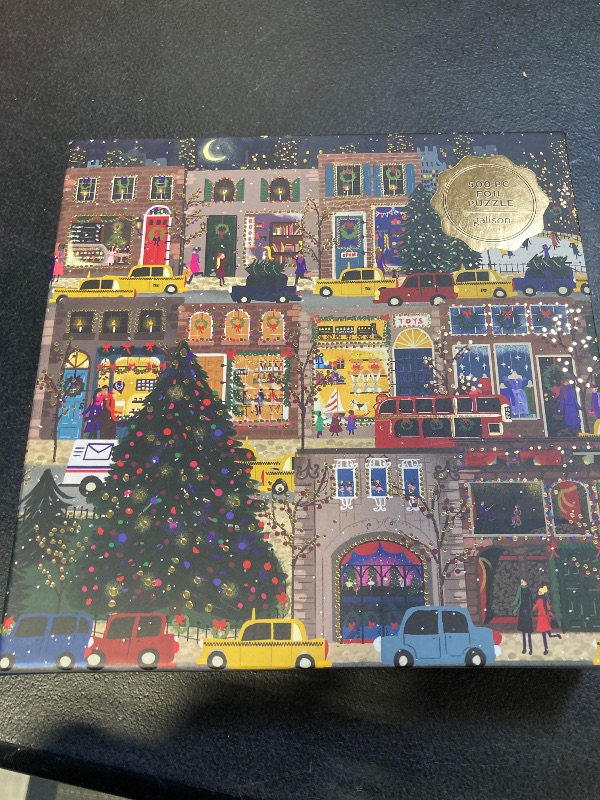 Photo 2 of Galison Winter Lights Foil Puzzle 500 Pieces – Holiday Jigsaw Puzzle Featuring Festive City Scene by Joy Laforme – Thick, Sturdy Pieces Challenging Family Activity Great Gift Idea