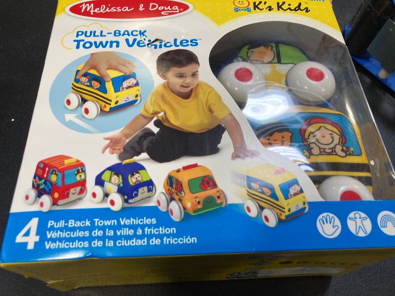 Photo 2 of Melissa & Doug K's Kids Pull-Back Vehicle Set - Soft Baby Toy Set With 4 Cars and Trucks and Carrying Case Pull Back Cars, Soft Vehicles Toys For Babies And Toddlers