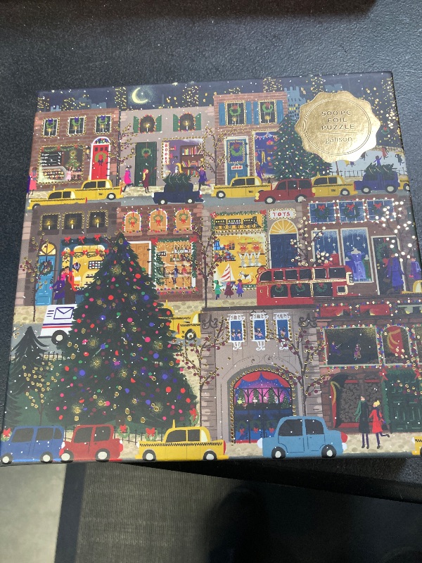 Photo 2 of Galison Winter Lights Foil Puzzle 500 Pieces – Holiday Jigsaw Puzzle Featuring Festive City Scene by Joy Laforme – Thick, Sturdy Pieces Challenging Family Activity Great Gift Idea