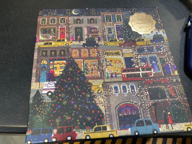 Photo 2 of Galison Winter Lights Foil Puzzle 500 Pieces – Holiday Jigsaw Puzzle Featuring Festive City Scene by Joy Laforme – Thick, Sturdy Pieces Challenging Family Activity Great Gift Idea