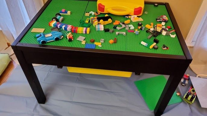 Photo 1 of UTEX Wooden 2 in 1 Kids Construction Play Table and 2 Chairs Set with Storage Drawers, and Built in Plate Compatible with Lego and Duplo Bricks 