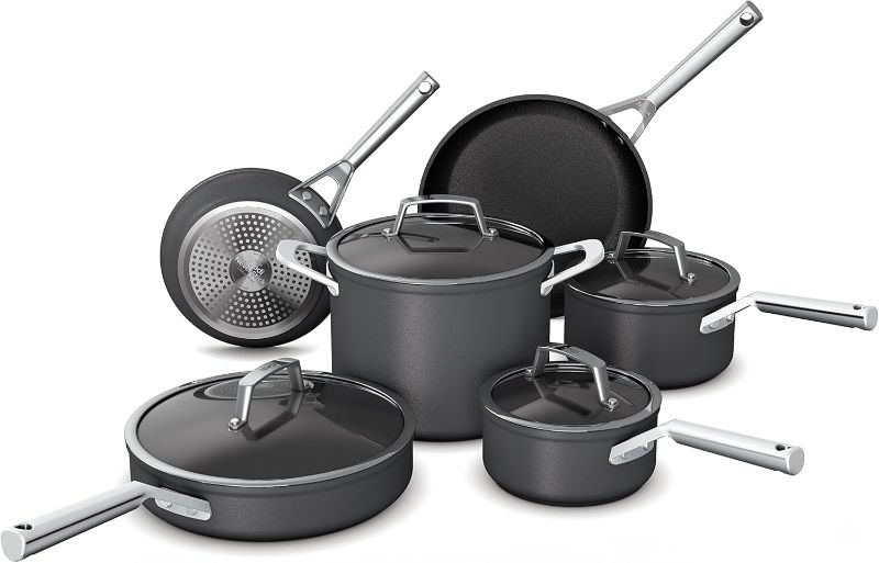 Photo 1 of Ninja NeverStick Premium Hard-Anodized 9 Piece Pots & Pans Set, Nonstick Cookware Set, Durable, Oven Safe to 500°F, Slate Grey