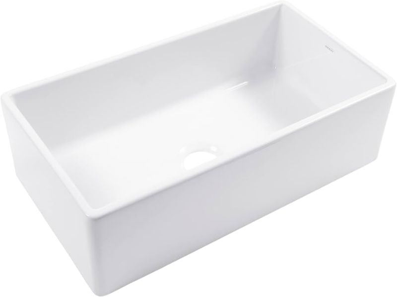 Photo 1 of SINKOLOGY Austen Undermount Farmhouse apron front 33-Inches x 18-Inches Crisp White Fireclay Single bowl  