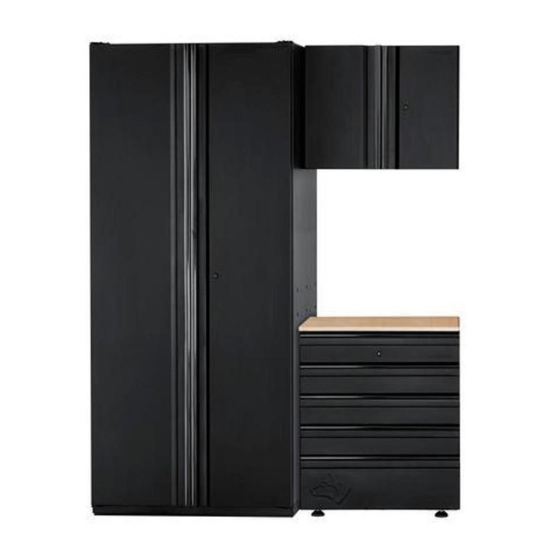 Photo 1 of Husky Heavy Duty Welded 64 in. W x 81 in. H x 24 in. D Steel Garage Cabinet Set in Black (3-Piece)