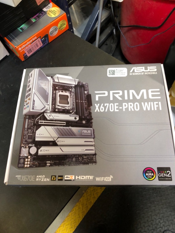 Photo 2 of ASUS Prime X670E-PRO WiFi AMD X670 AM5 Ryzen™ Desktop 9000 8000 & 7000 ATX Motherboard with PCIe® 5.0, Four M.2 Slots, DDR5 Slots, USB 3.2 Gen 2x2 Type-C®, USB4® Support, WiFi 6E, and 2.5G Ethernet (factory sealed)