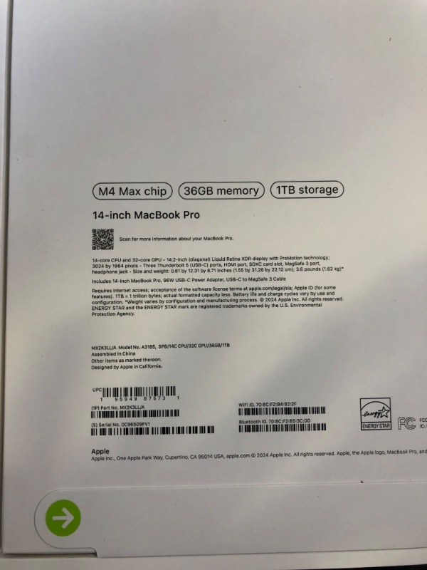 Photo 5 of MacBook Pro 14-inch Apple M4 Max chip Built for Apple Intelligence - 36GB Memory - 1TB SSD (FACTORY SEALED)