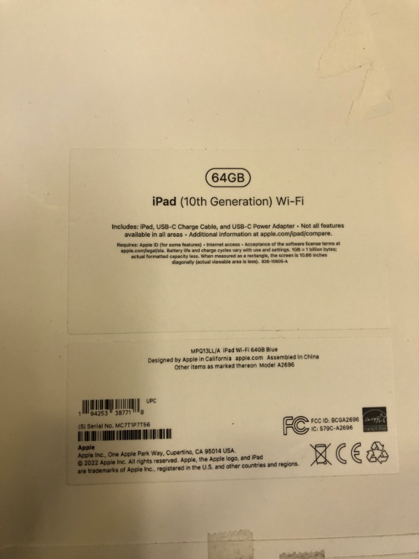 Photo 5 of Apple iPad (10th Generation): with A14 Bionic chip, 10.9-inch Liquid Retina Display, 64GB, Wi-Fi 6, 12MP front/12MP Back Camera, Touch ID, All-Day Battery Life – Blue (USED)