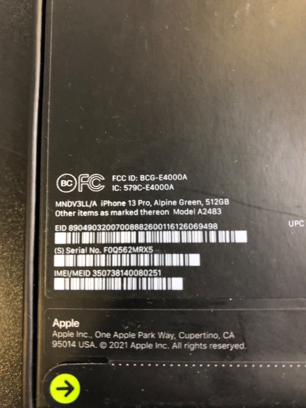 Photo 5 of Apple iPhone 13 Pro (512 GB, Alpine Green) [Locked] (factory sealed)