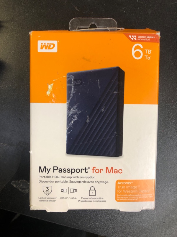 Photo 2 of WD 6TB My Passport for Mac, Navy, Portable External Hard Drive with Backup Software and Password Protection, USB 3.1/USB 3.0 Compatible - WDBK6C0060BBL-WESN