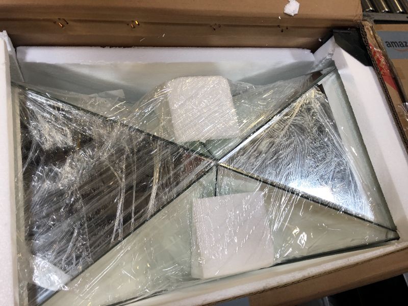 Photo 1 of Pregaspor Sliver Mirrored End Table, Crushed Diamond Top Accent Side Table, Geometric Small Mirrored Coffee Table for Living Room, Bedroom, Corner, Small Space