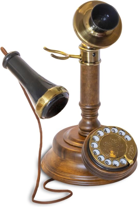 Photo 1 of Opis 1921 Model C: The Classic Wood Vintage Rotary Candlestick Phone Replica - Looks Like an Old Fashioned Antique Retro Landline with Rotating Dial but is Fully Functional
