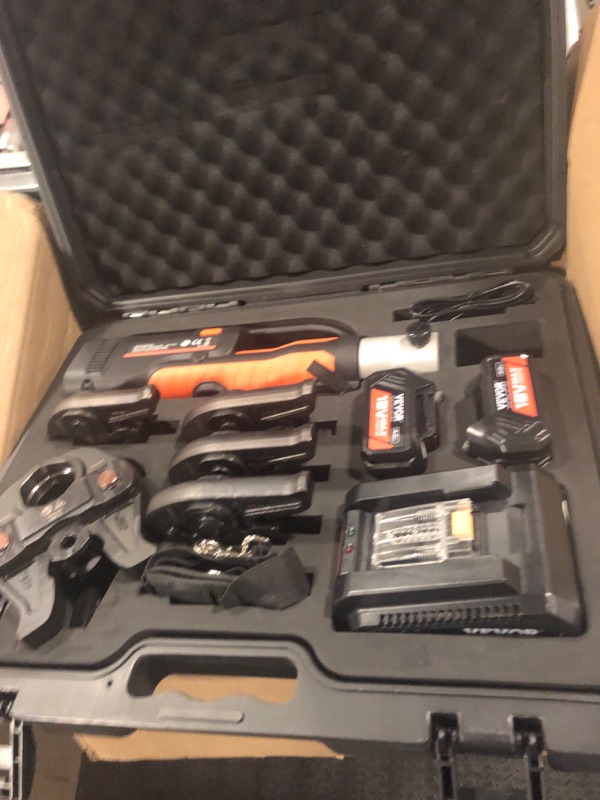 Photo 2 of VEVOR Pro Press Tool, 18V Electric Pipe Crimping Tool for 1/2" to 2" Copper Pipes, Press Tool Kit with 6 Pro Press Jaws, 2pcs 4AH Battery, Fast Charger & Carrying Case