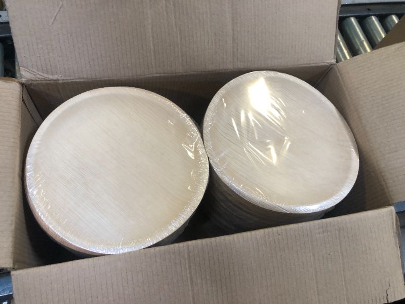 Photo 2 of Chic Leaf Palm Leaf Plates - 10" Round - 100 Pack of 100% Compostable, Biodegradable & Disposable Bamboo Plates - Heavy Duty, Sturdy Paper Alternative for Wedding Desserts & Other Events