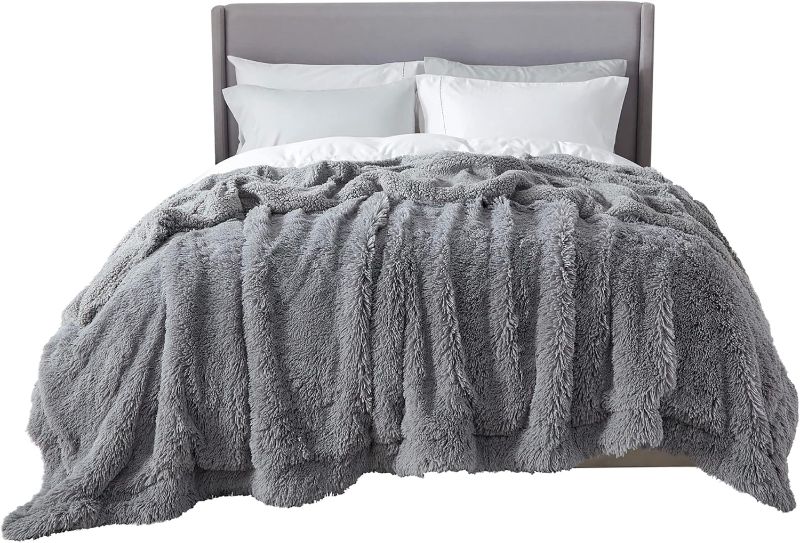 Photo 1 of Bedsure Fluffy Light Blue Blankets Queen Size for Bed, Thick Sherpa Faux Fur Fleece Fuzzy Plush Winter Warm Soft Full Queen Blankets, Bedroom Decor Blue Gifts Cozy Gifts for Women Men, 90x90