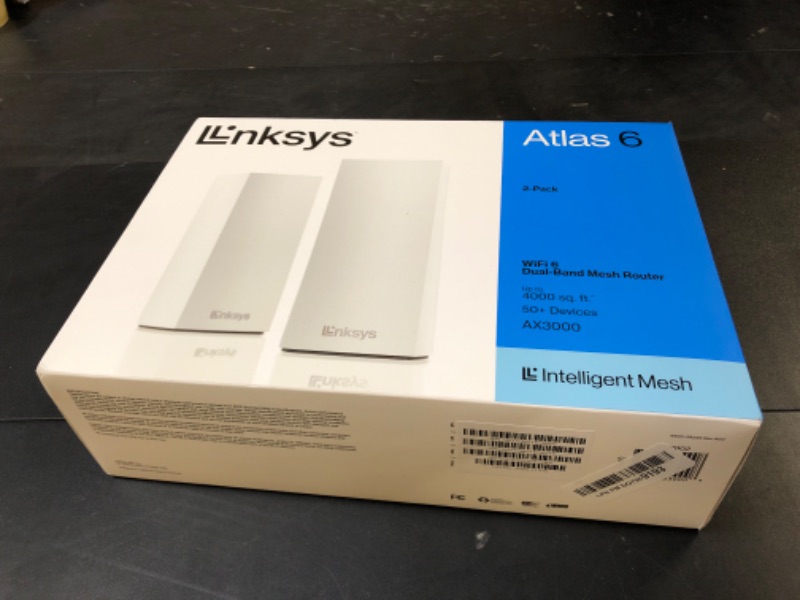 Photo 1 of Linksys Atlas WiFi 6 Router Home WiFi Mesh System, Dual-Band, 4,000 Sq. ft Coverage, 50+ Devices, Speeds up to (AX3000) 3.0Gbps - MX2000 2-Pack
