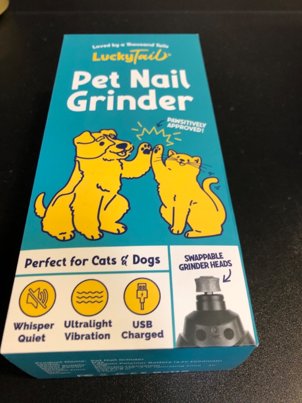 Photo 2 of LuckyTail Pet Nail Grinder for Dogs and Cats - Super Quiet and Low Vibration Electric Dog Nail Grinder with 2 LED Lights - USB Rechargeable and Cordless - 2 Speeds - Small to Large Pets