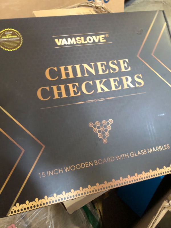 Photo 1 of VAMSLOVE Chinese Checkers 15" Large Upgraded Version Wooden Game Board, 16mm 60+12 Colorful Glass Marbles, Easy Grasping for Adults and Kids, w/Storage Drawer, Fun for Family Gathering