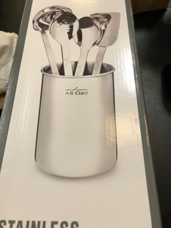 Photo 1 of All-Clad Professional Stainless Steel Kitchen Gadgets and Caddy 5 Piece Kitchen Tools, Kitchen Hacks Silver