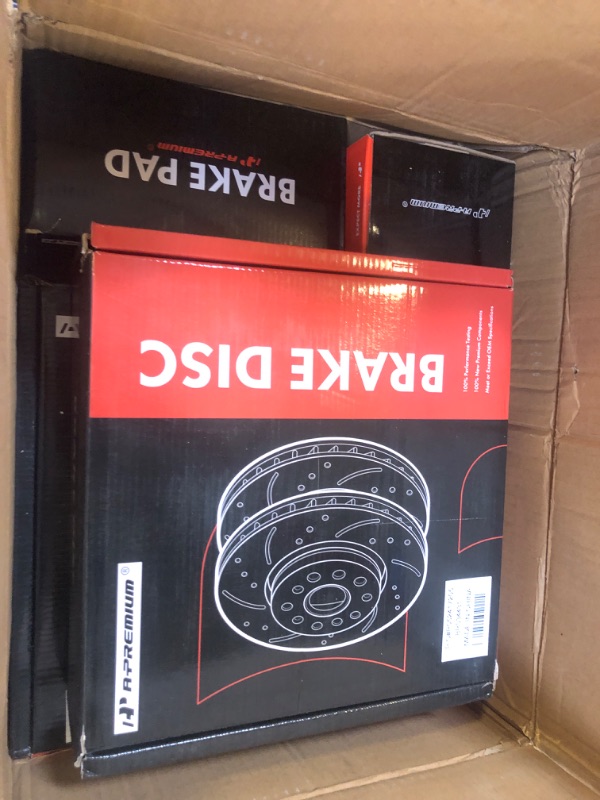 Photo 1 of A-Premium Front and Rear Drilled and Slotted Disc Brake Rotors + Ceramic Pads Kit Compatible with Select Volkswagen Models - Golf 2015/2017, Golf Alltrack 2017-2019, GTI 2015-2017, 12-PC Set