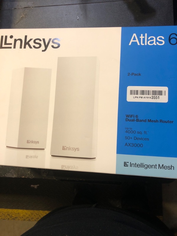 Photo 1 of Linksys Atlas WiFi 6 Router Home WiFi Mesh System, Dual-Band, 4,000 Sq. ft Coverage, 50+ Devices, Speeds up to (AX3000) 3.0Gbps - MX2000 2-Pack