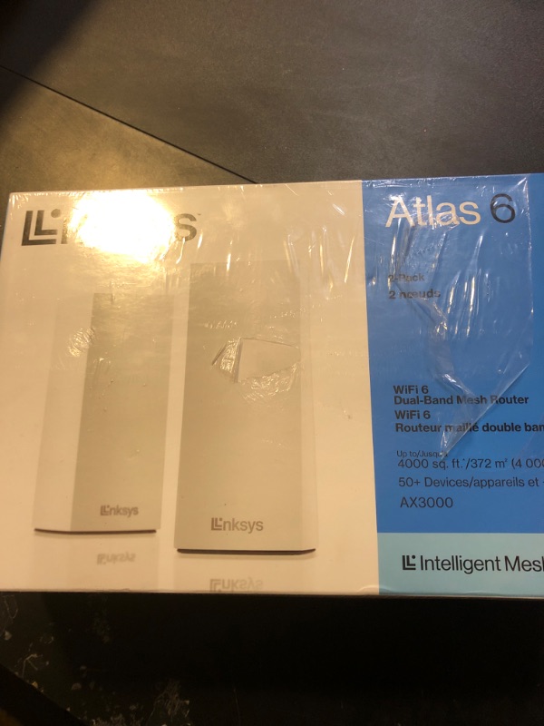 Photo 2 of Linksys Atlas WiFi 6 Router Home WiFi Mesh System, Dual-Band, 4,000 Sq. ft Coverage, 50+ Devices, Speeds up to (AX3000) 3.0Gbps - MX2000 2-Pack