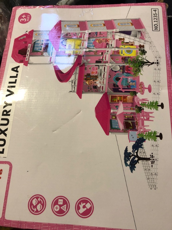 Photo 2 of TEMI Villa Toys for 3 4 5 6 7 8 Years Old Girls - 4 Storeys 10 Rooms, Indoor Playset with 2 Dolls Toy Figures, Toys Furniture and Accessories, Pretend Girls Plays, Building Toys, Gifts Toy