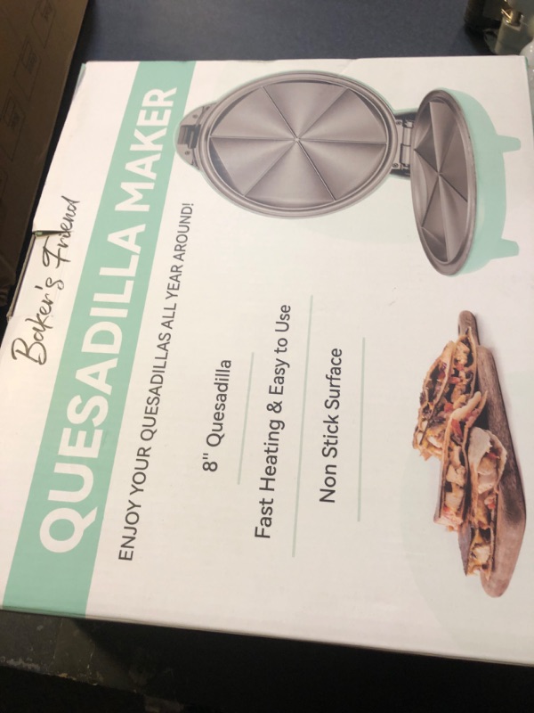 Photo 2 of Baker's Friend Electric Quesadilla Maker with Extra Stuffing Design, 9.5 Inch with Easy Slice 6 Wedge, Non Stick Surface, Non-Slip Feet, Grilled Cheese Maker Machine, Aqua