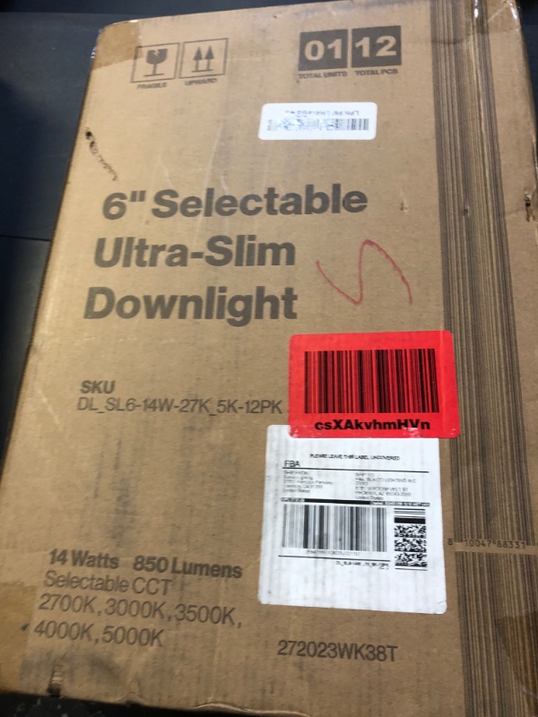 Photo 1 of Sunco 12 Pack 6 Inch Ultra Thin LED Recessed Ceiling Lights Slim, Selectable CCT 2700K, 3000K, 4000K, 5000K, 6000K, Dimmable, 14W, Wafer Thin, Canless with Junction Box - ETL