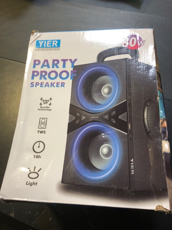 Photo 2 of YIER Bluetooth Speakers, Wireless TWS Portable Speaker with Lights,100dB Loud Subwoofer 80w(Peak) Stereo Sound, Bassup Technology, Long Playtime for Outdoor Party