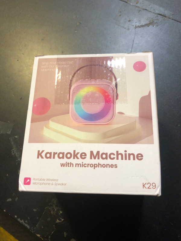 Photo 2 of Mini Karaoke Machine, Portable Bluetooth Karaoke Speaker with 2 Wireless Microphones and Party Lights for Kids and Adults, Birthday Gifts for Girls Boys Family Home Party